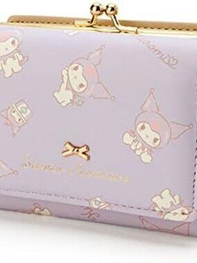 Sanrio Kuromi Trifold Gamaguchi Wallet Japan Women Girls Purple & Gold Saifu